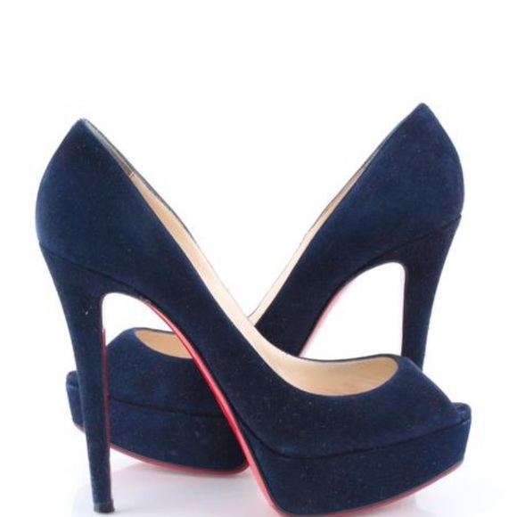 Christian Louboutin Shoes - Christian Louboutin Navy Suede Platform Pumps with Red Soles